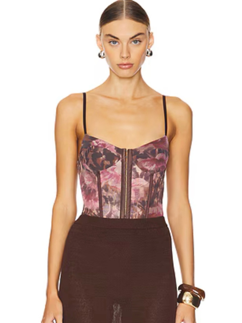 NWOT Free People Night Rhythm Mesh Bodysuit Shaved Chocolate Combo, Size XS